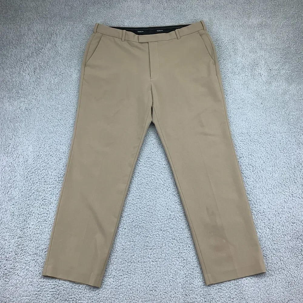 Van Heusen Pants Mens Size 36 Tan Mid-Rise Slash Pocket Straight Leg Stretch‎